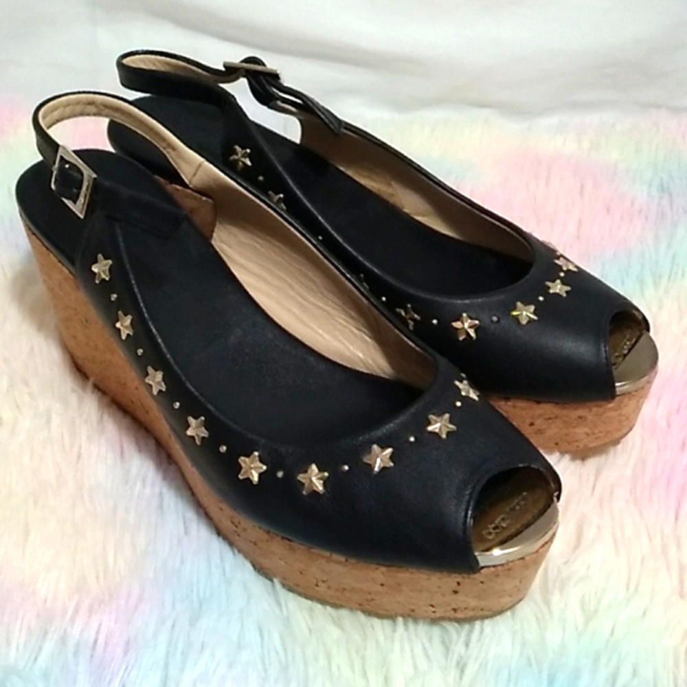 Authentic Jimmy Choo Star Studded Wedge Sandals Sz.7 or 37 Worn 1X